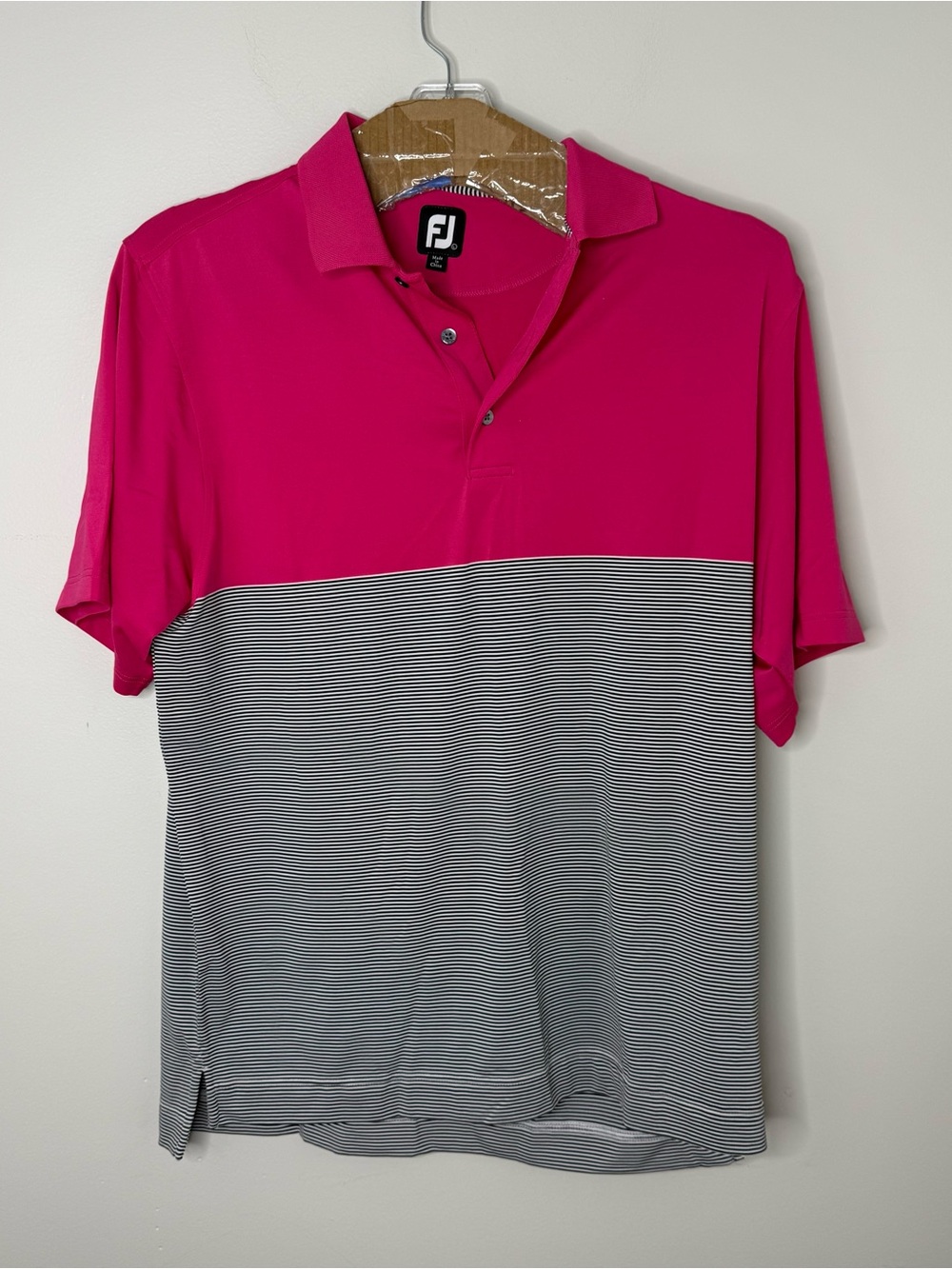 FootJoy Short Sleeve Golf Polo Shirt Pink Stripe Colorblock Embroidered logo LRG